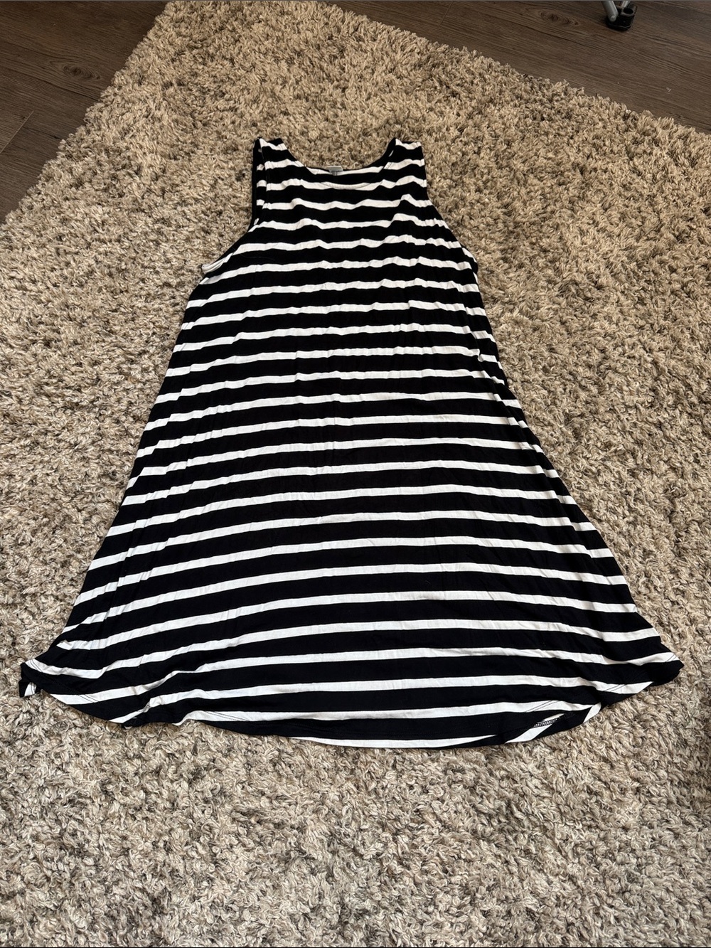 Old Navy Black & White Striped Sleeveless A-Line Dress
